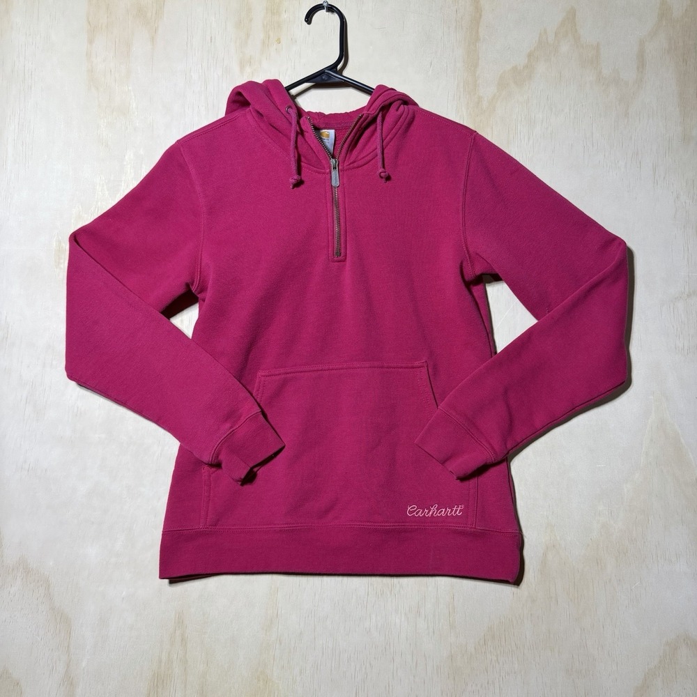 Carhartt Women’s XS Pink Quarter Zip Hoodie Sweatshirt Fleece Workwear Pullover